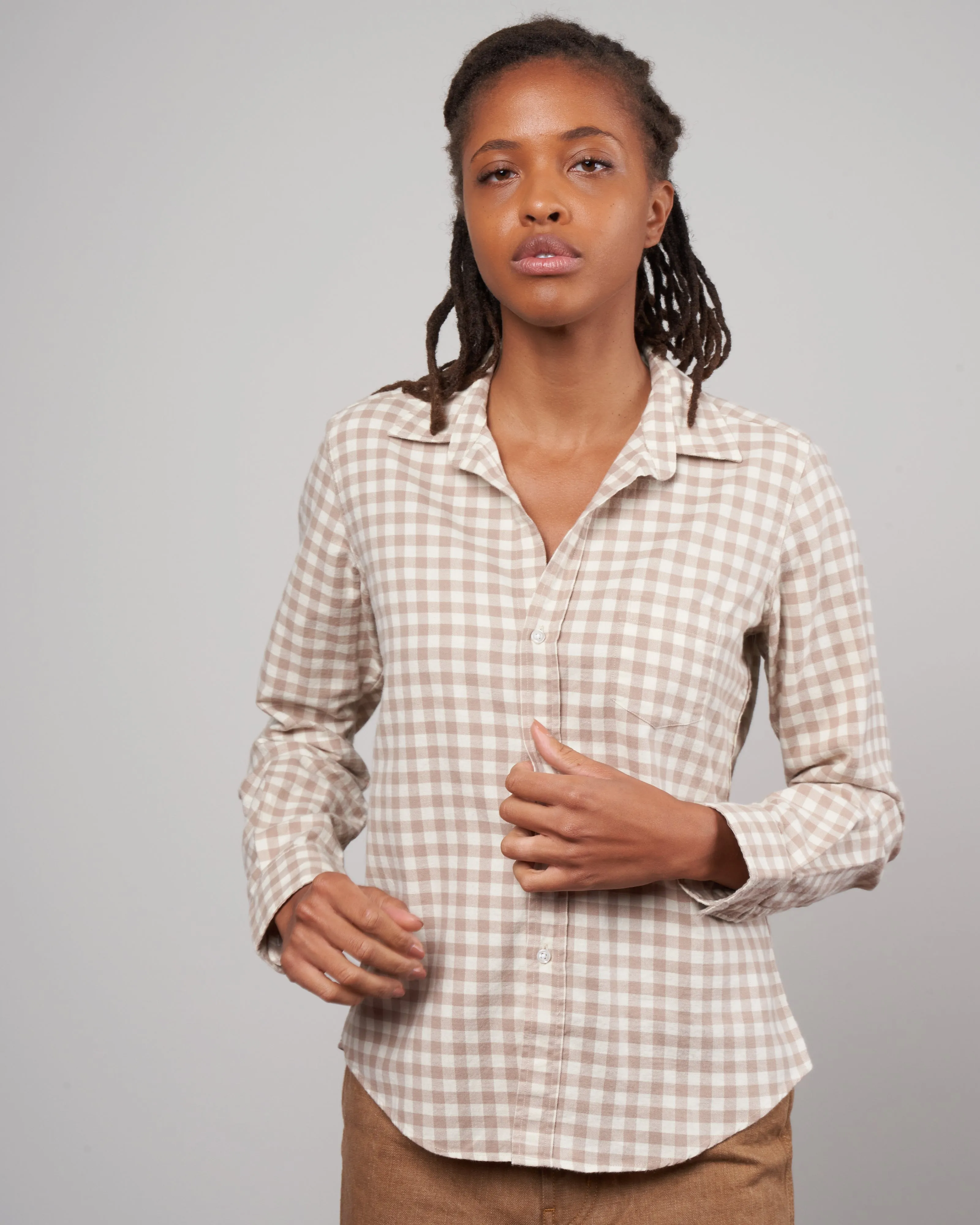 barry woven button up - camel check