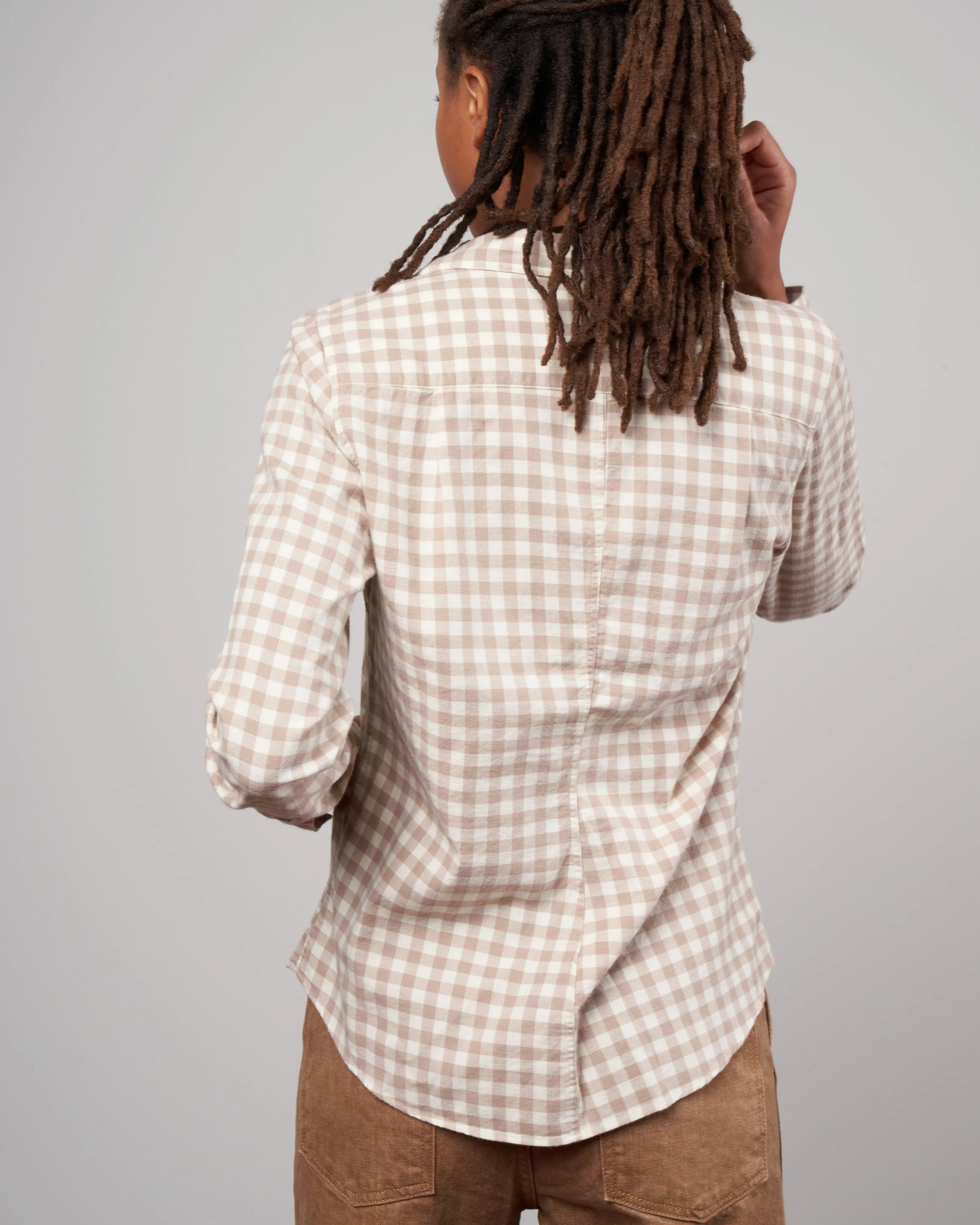 barry woven button up - camel check