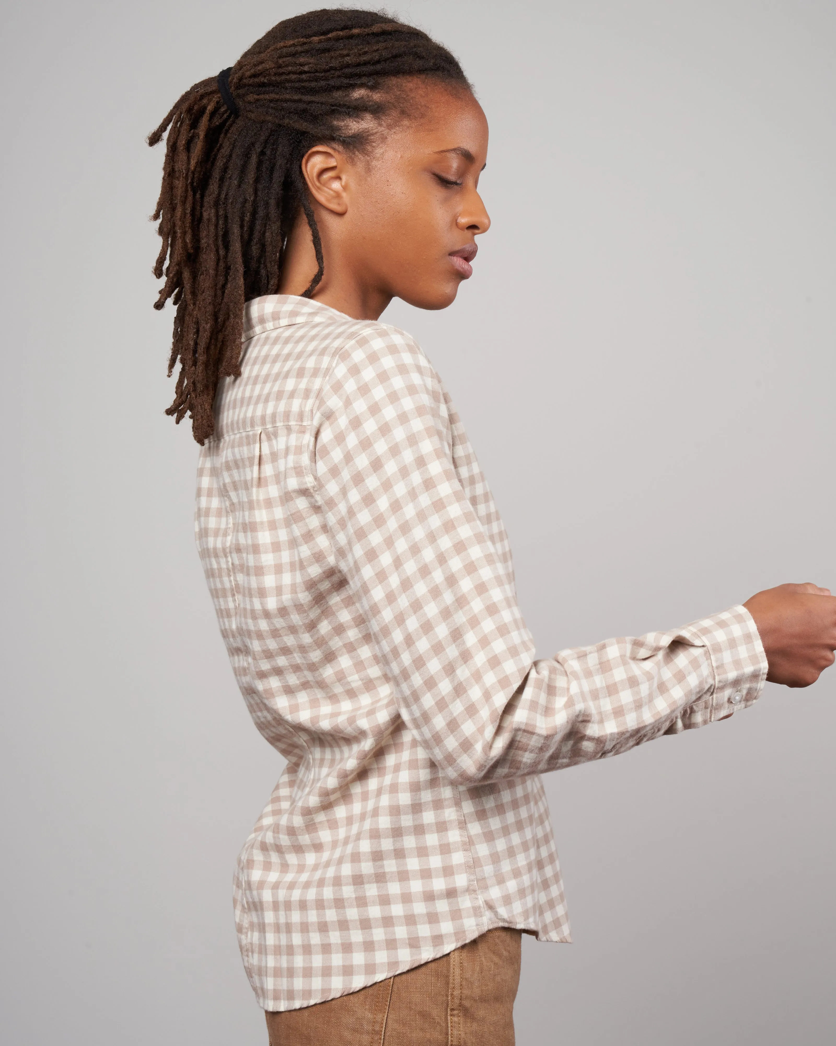 barry woven button up - camel check