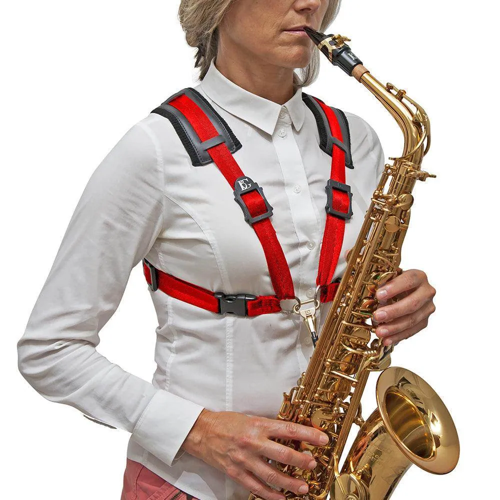 BG Alto, Tenor & Baritone Sax XL Womens Comfort Harness ~ Red ~ Metal Coated Hook