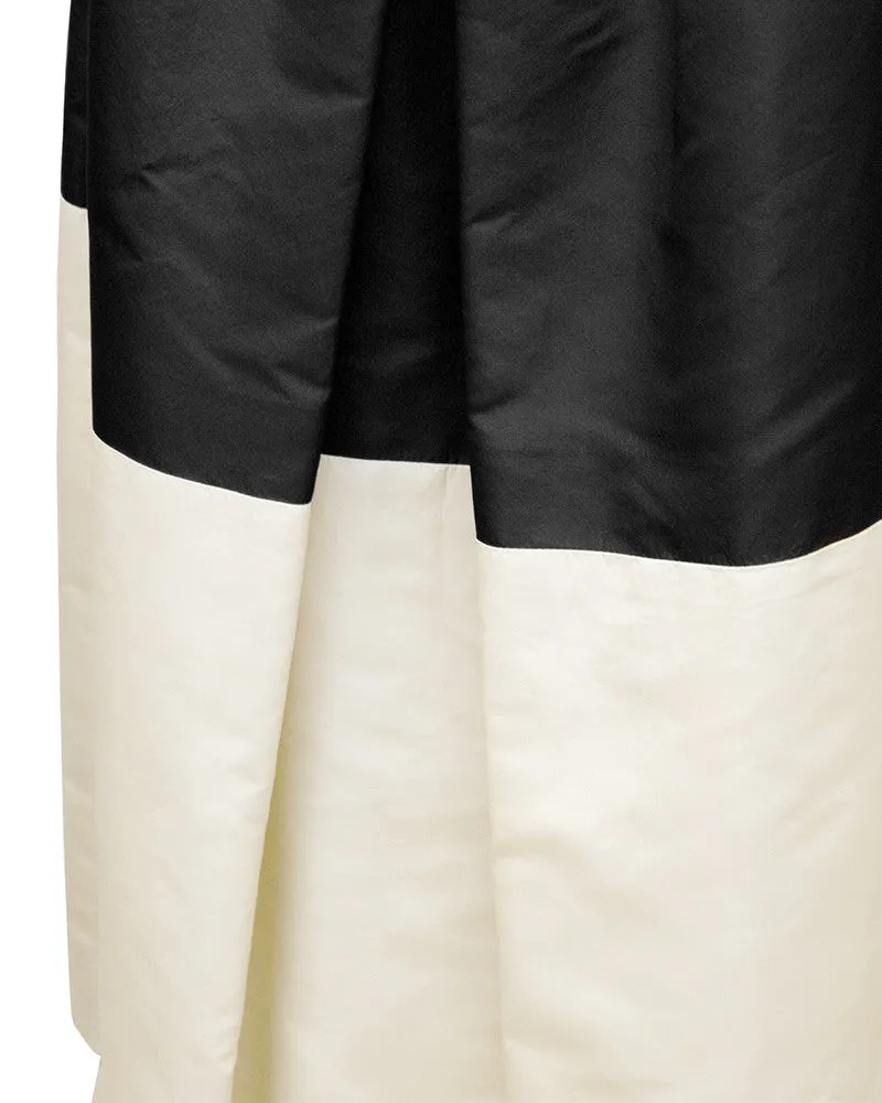 Black and Cream Silk Taffeta Strapless Gown