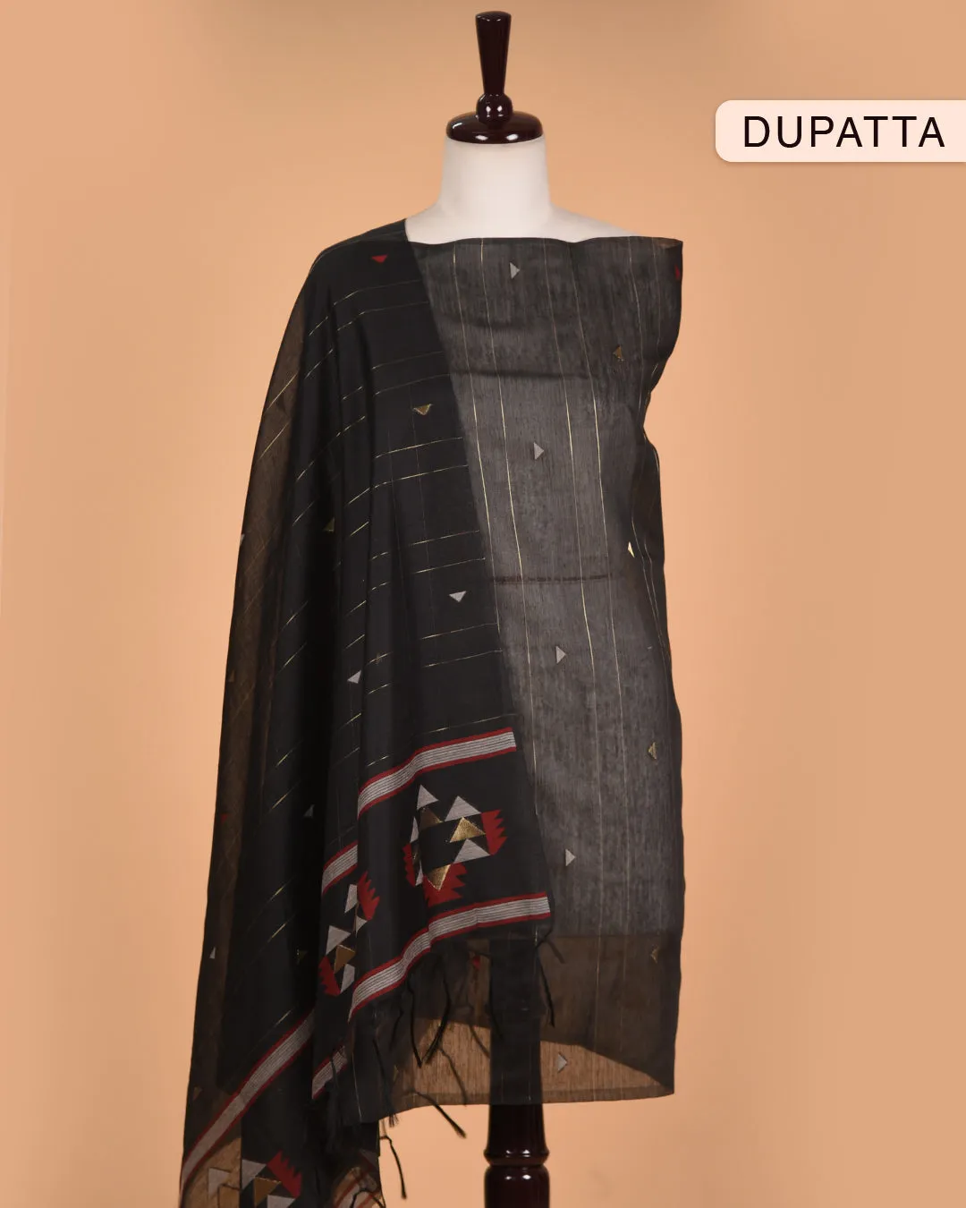 Black Chanderi Woven With Embroidery Unstitched Suit Fabric Set With Chanderi Woven Dupatta