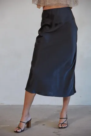 Black Satin Midi Skirt