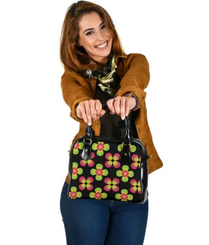 Black With Retro Flower Pattern Handbag Purse