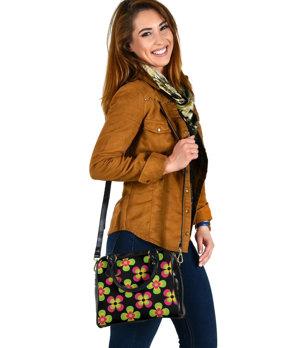 Black With Retro Flower Pattern Handbag Purse