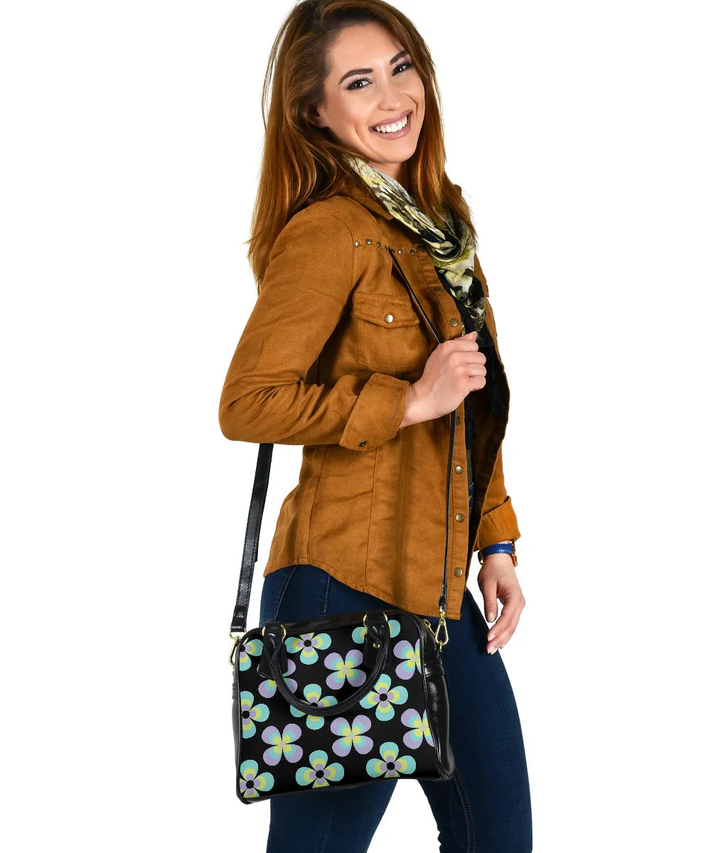 Black With Retro Flower Pattern Handbag Purse