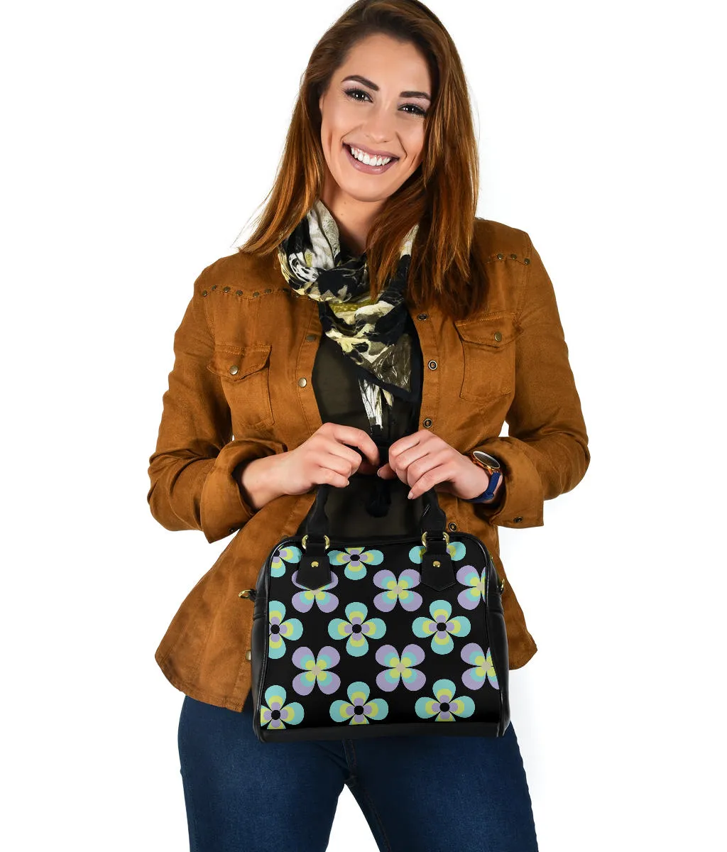 Black With Retro Flower Pattern Handbag Purse