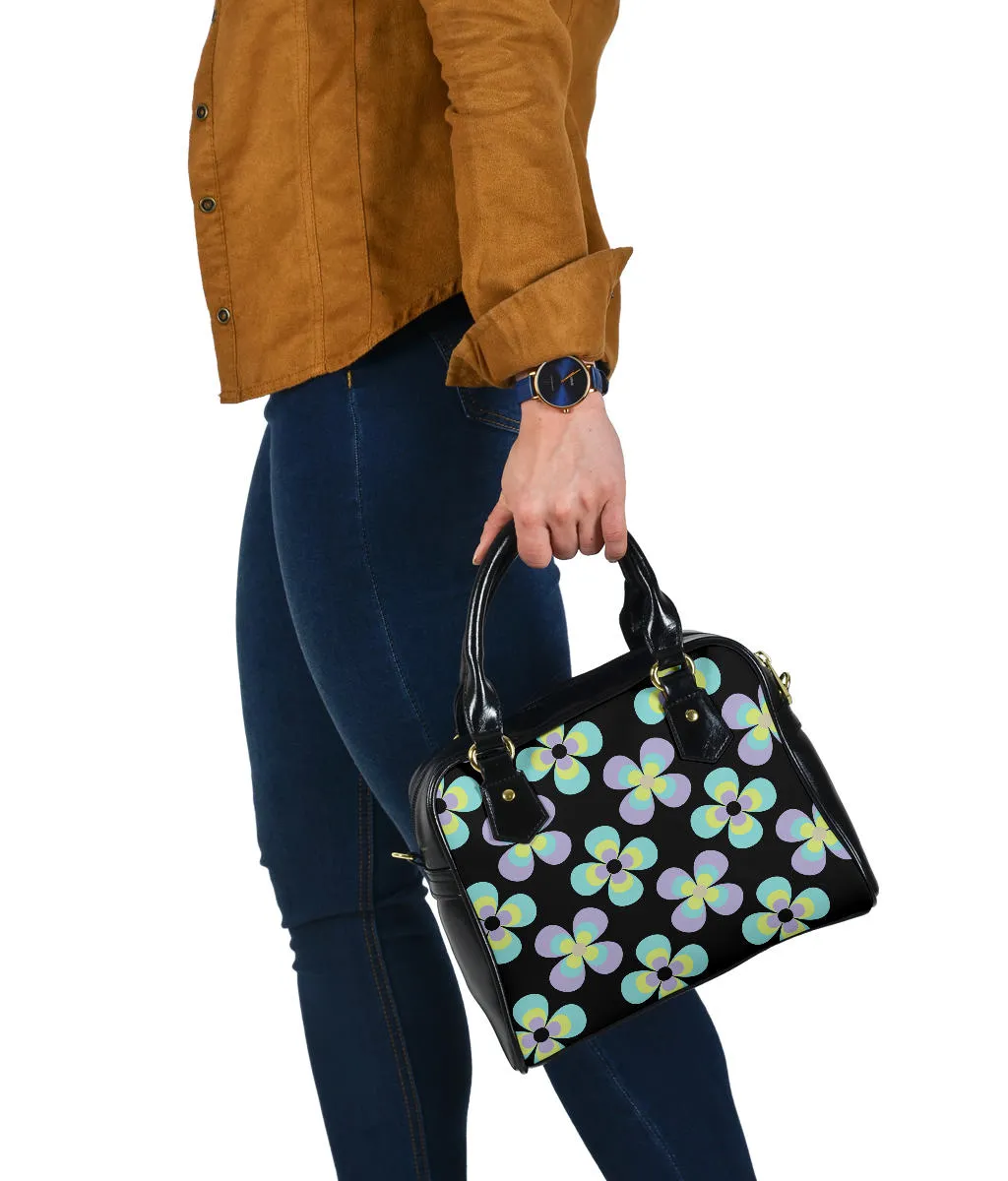 Black With Retro Flower Pattern Handbag Purse