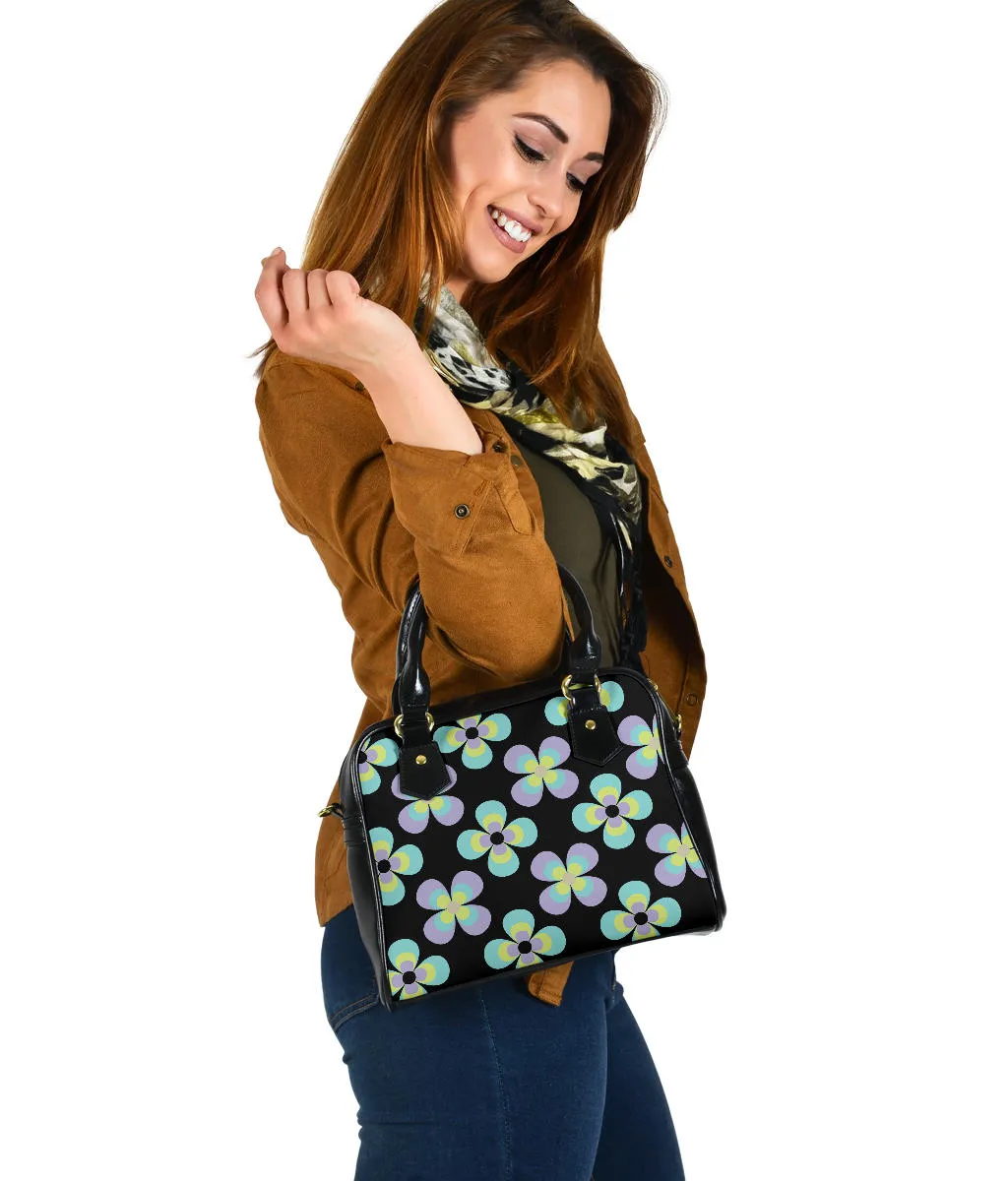 Black With Retro Flower Pattern Handbag Purse