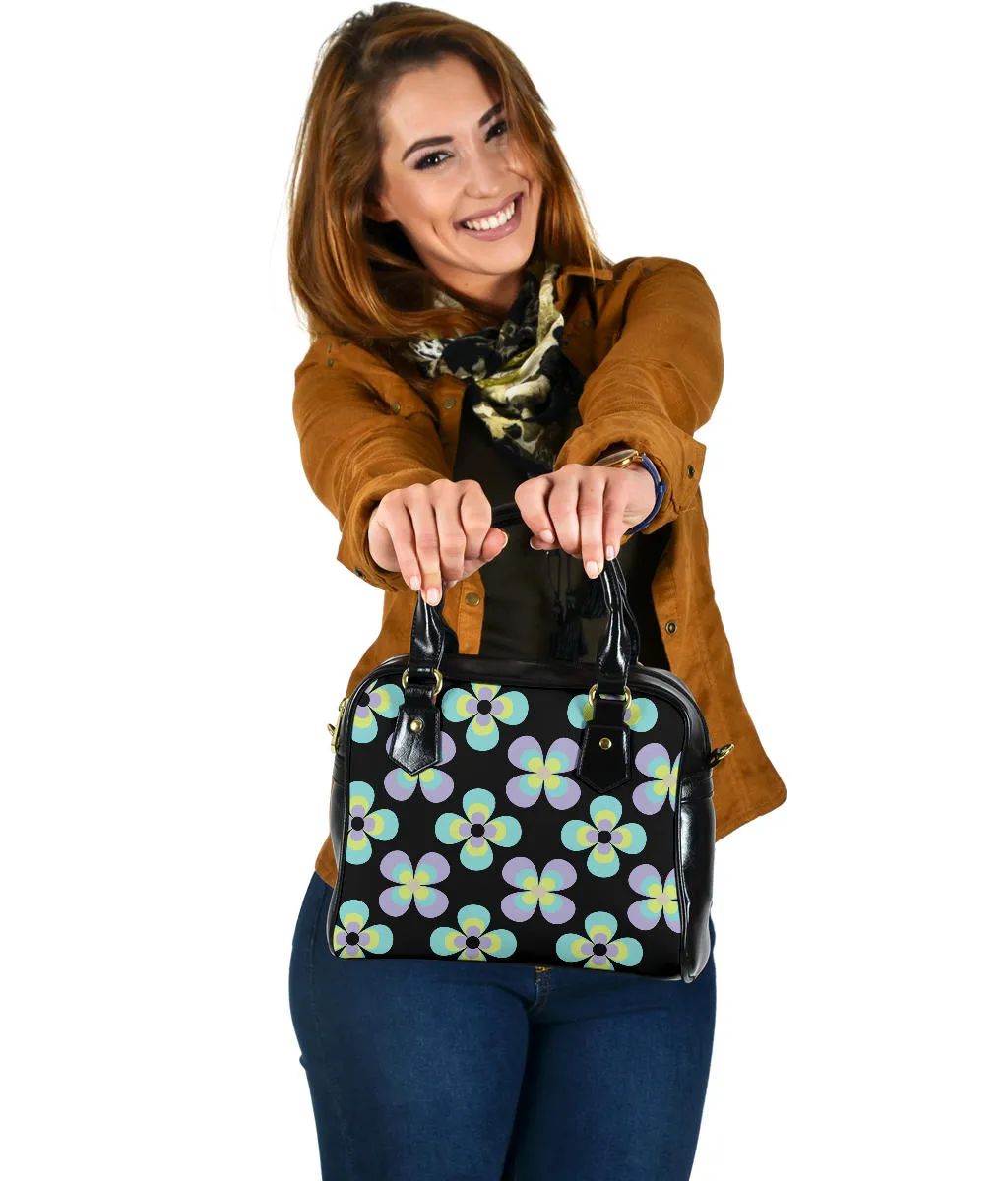Black With Retro Flower Pattern Handbag Purse