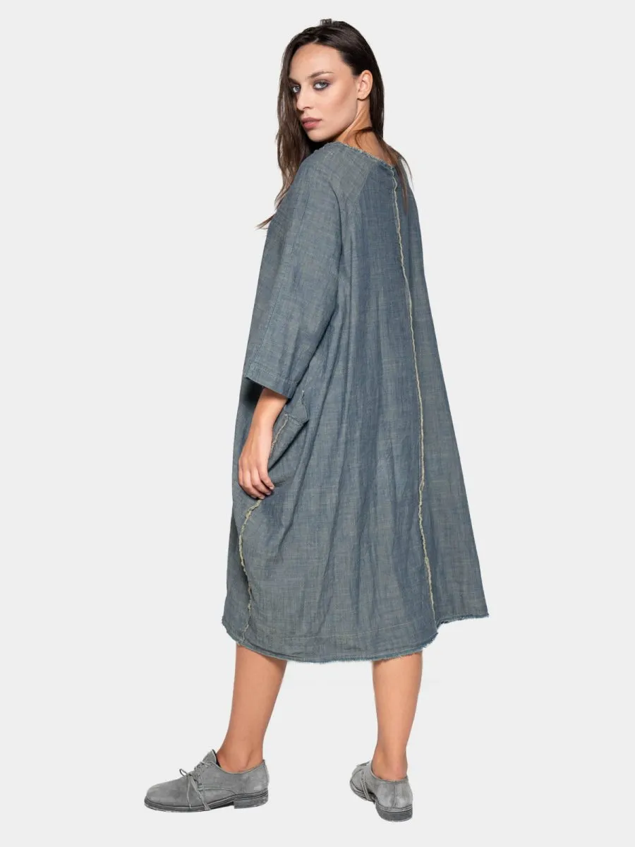 Boat Neck Front Seam Dress