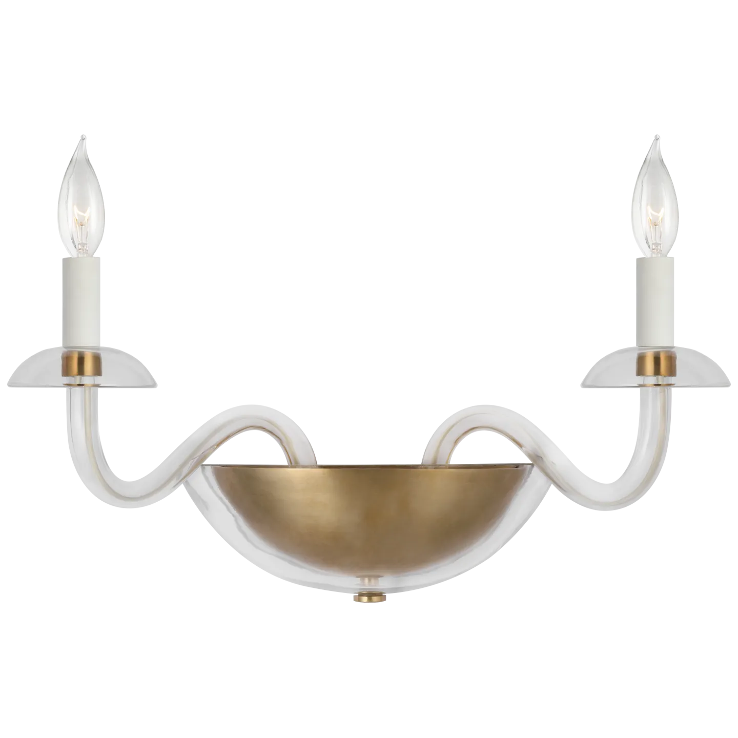 Brigitte Small Double Sconce in Clear Glass and Hand-Rubbed Antique Brass