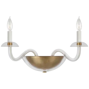 Brigitte Small Double Sconce in Clear Glass and Hand-Rubbed Antique Brass