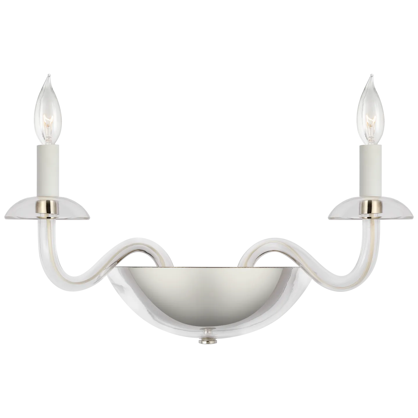 Brigitte Small Double Sconce in Clear Glass and Polished Nickel