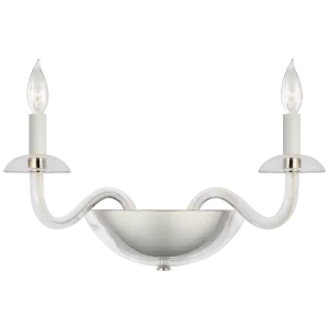 Brigitte Small Double Sconce in Clear Glass and Polished Nickel
