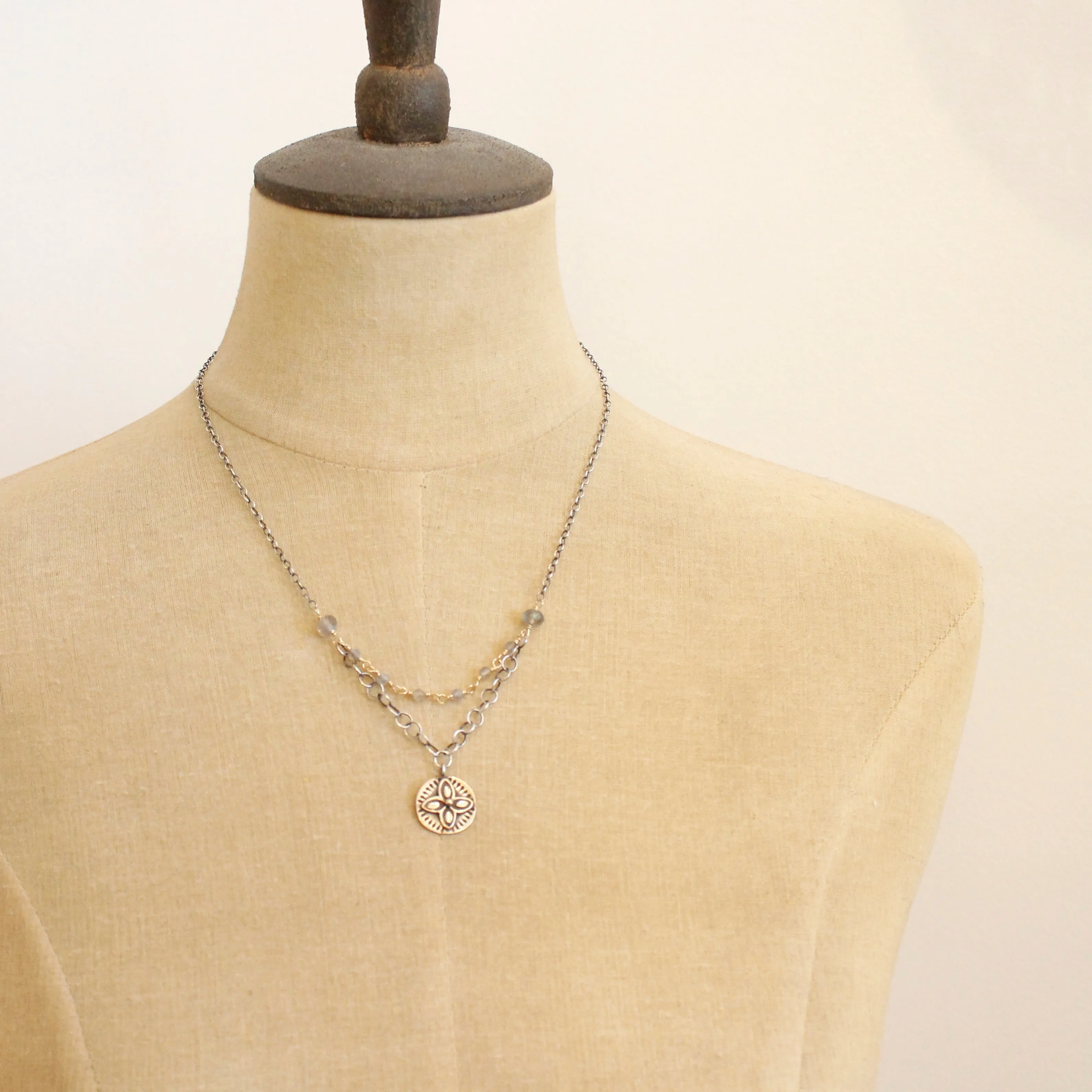 Bronze Wanderer Coin Layered Labradorite Necklace