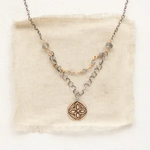 Bronze Wanderer Coin Layered Labradorite Necklace
