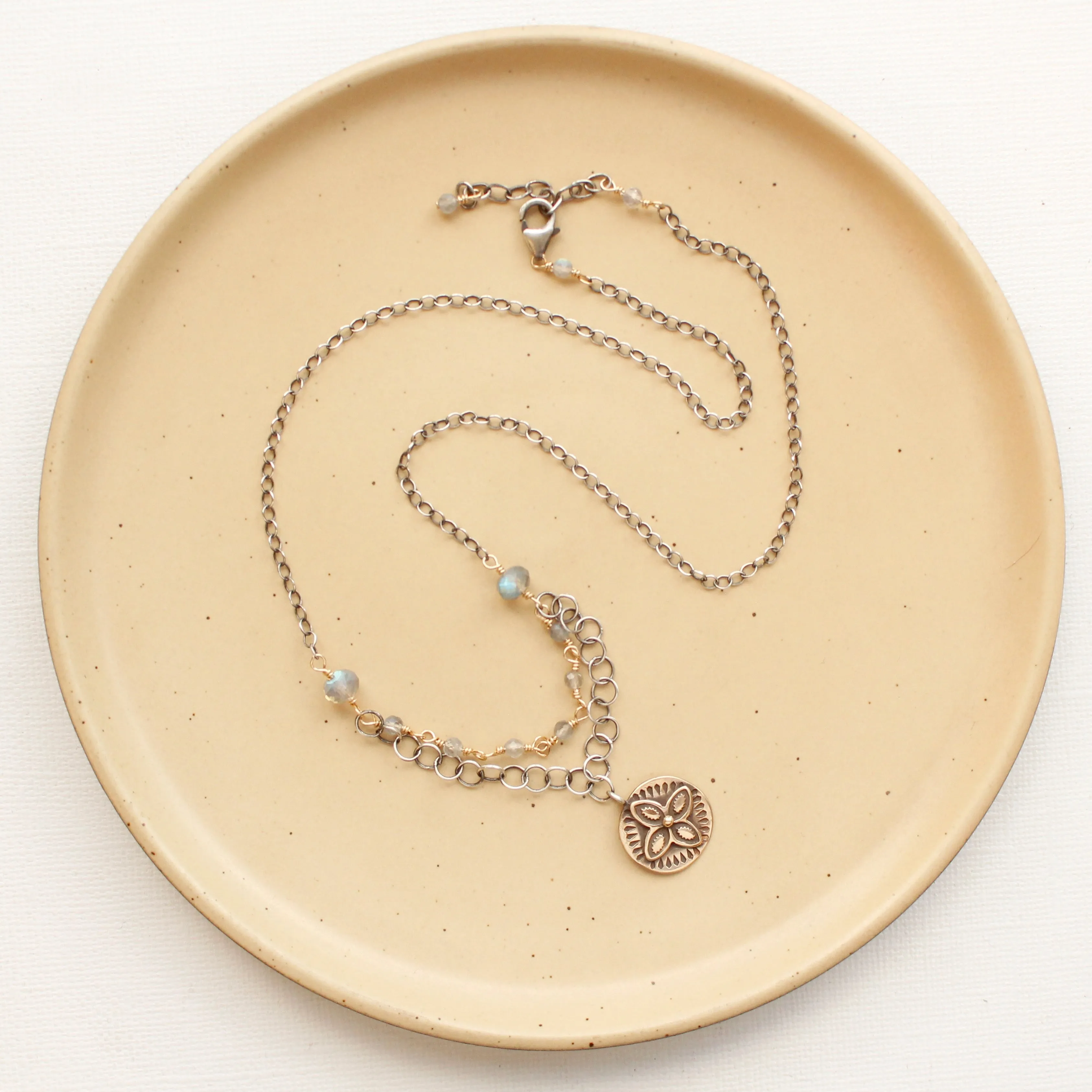 Bronze Wanderer Coin Layered Labradorite Necklace