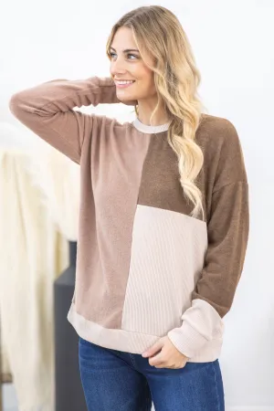 Brown And Mocha Colorblock Sweater
