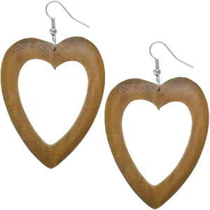 Brown Wooden Heart Earrings