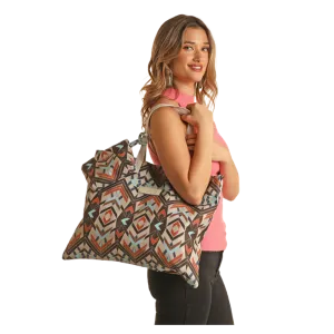 BU43X02670 Panhandle Printed Bag with Woven Strap - Taupe