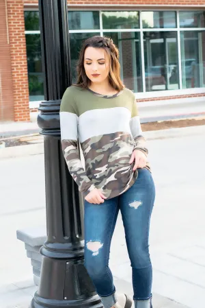 Camo Colorblock Top