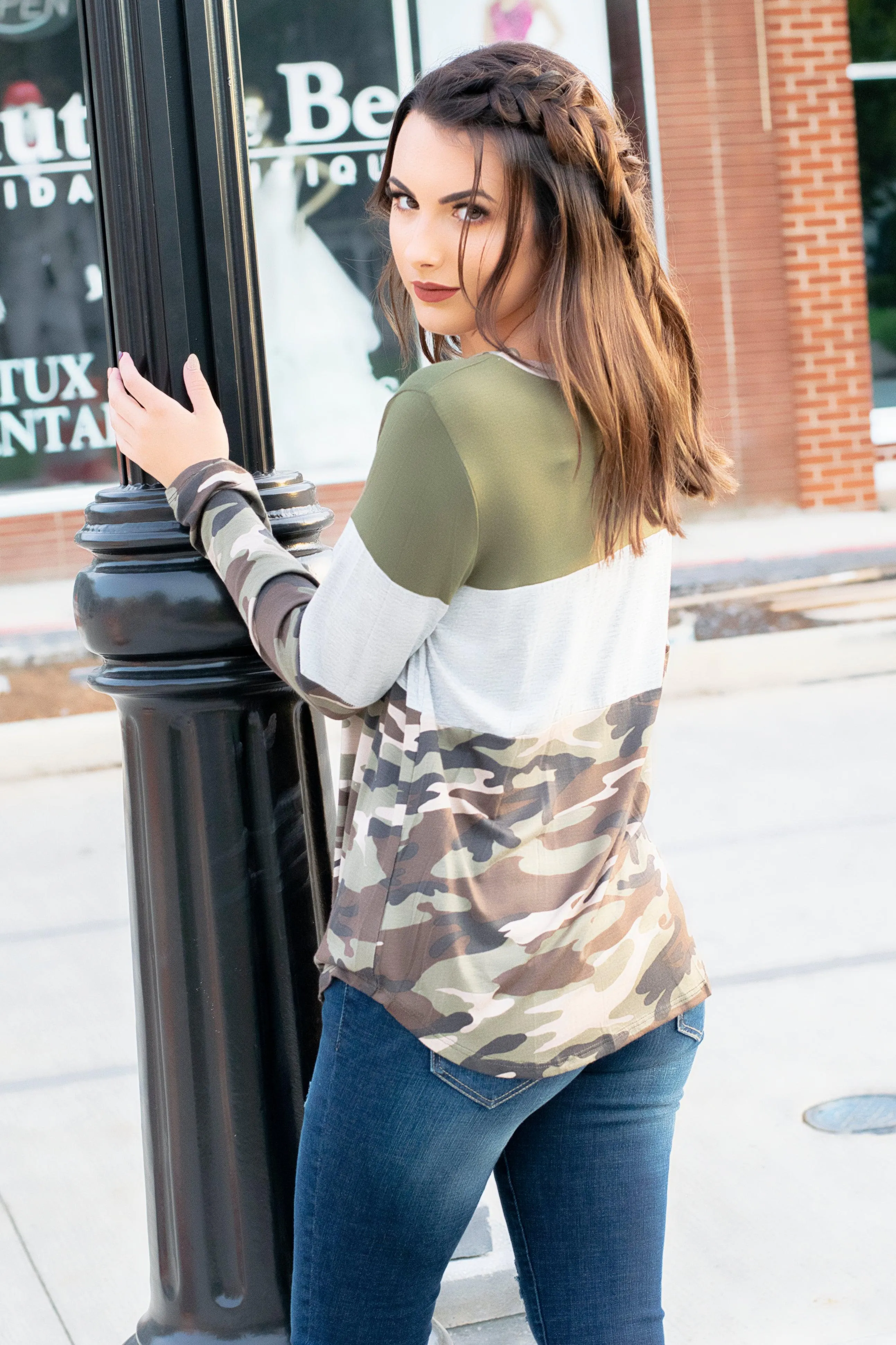 Camo Colorblock Top