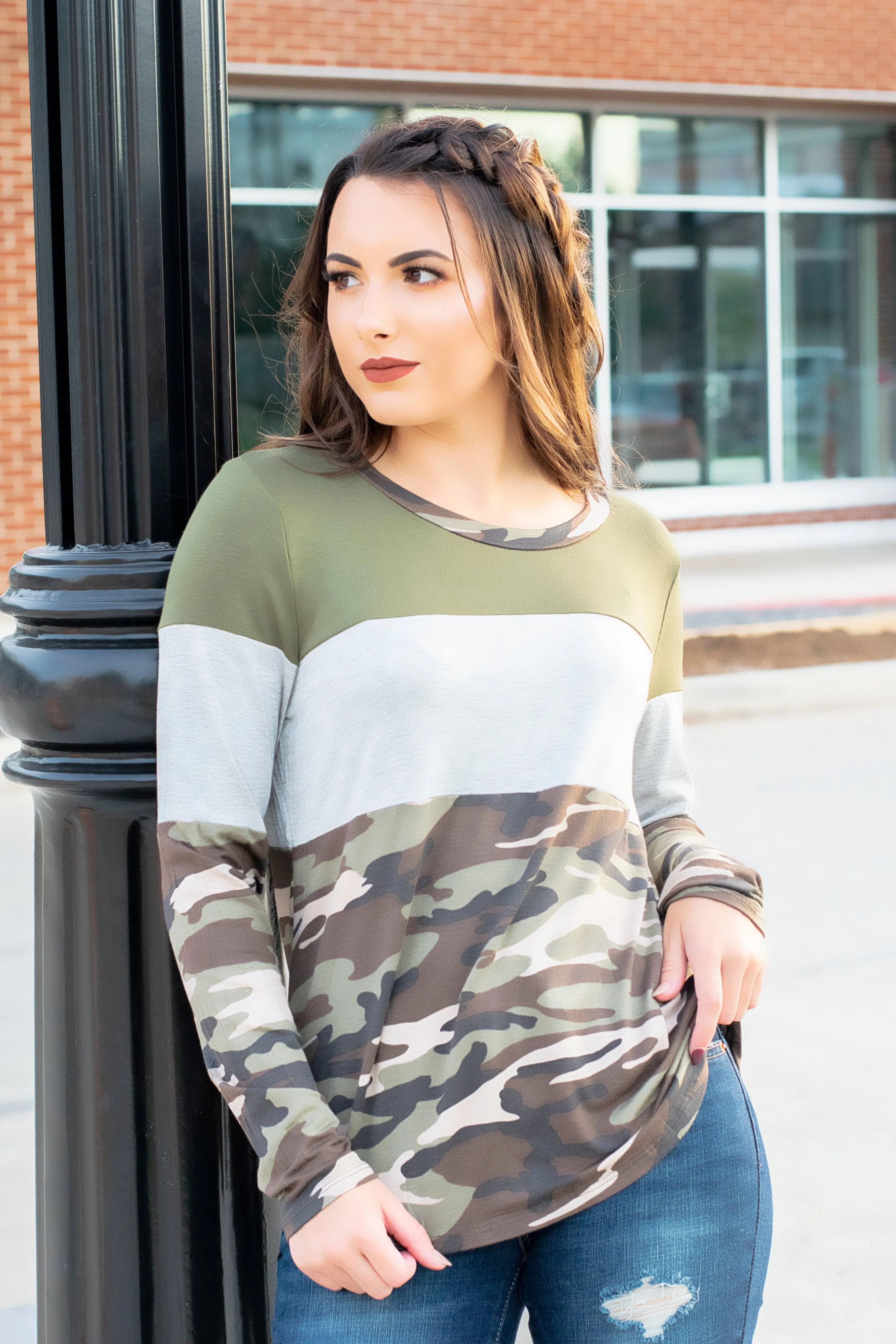 Camo Colorblock Top