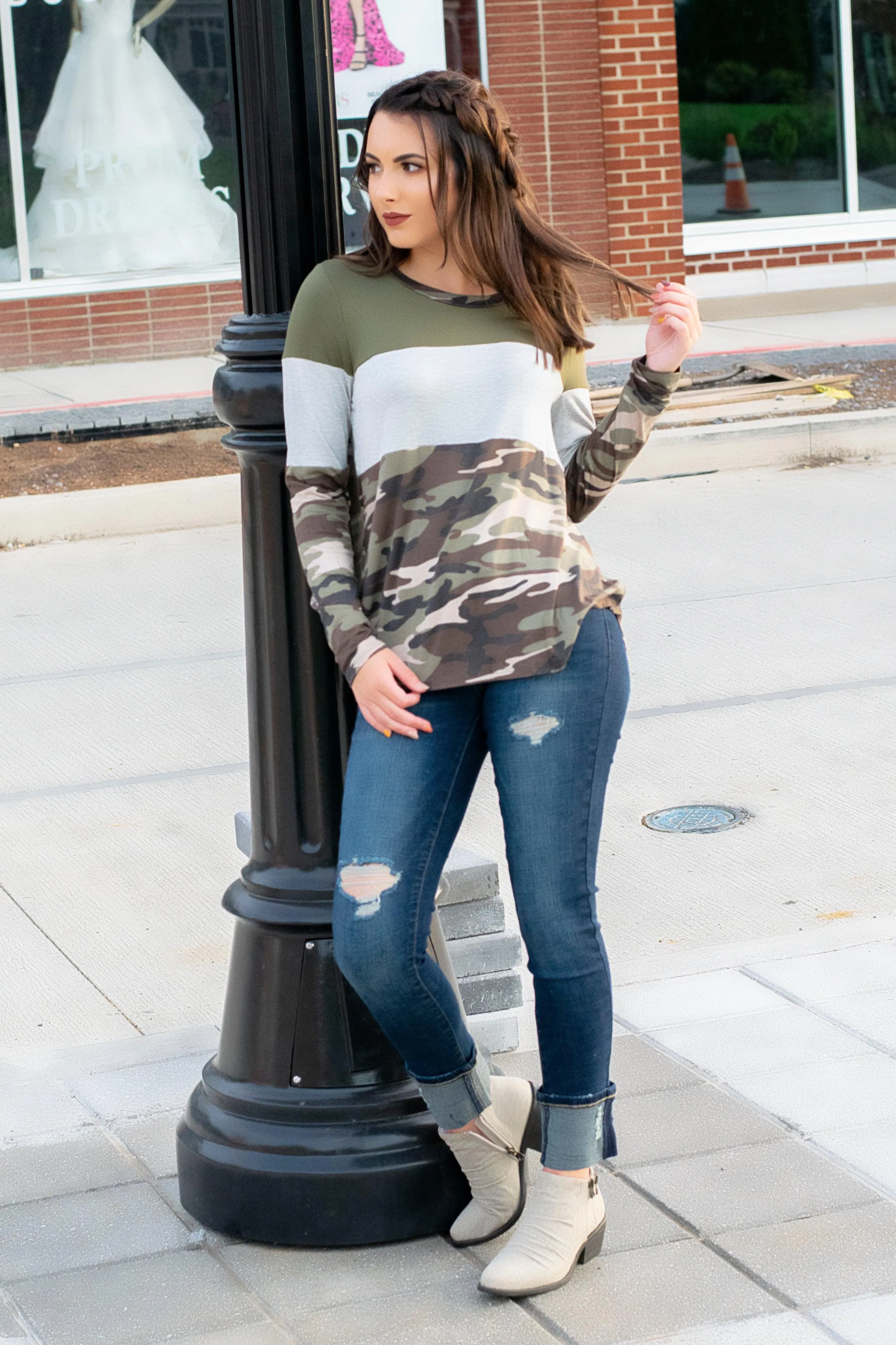 Camo Colorblock Top