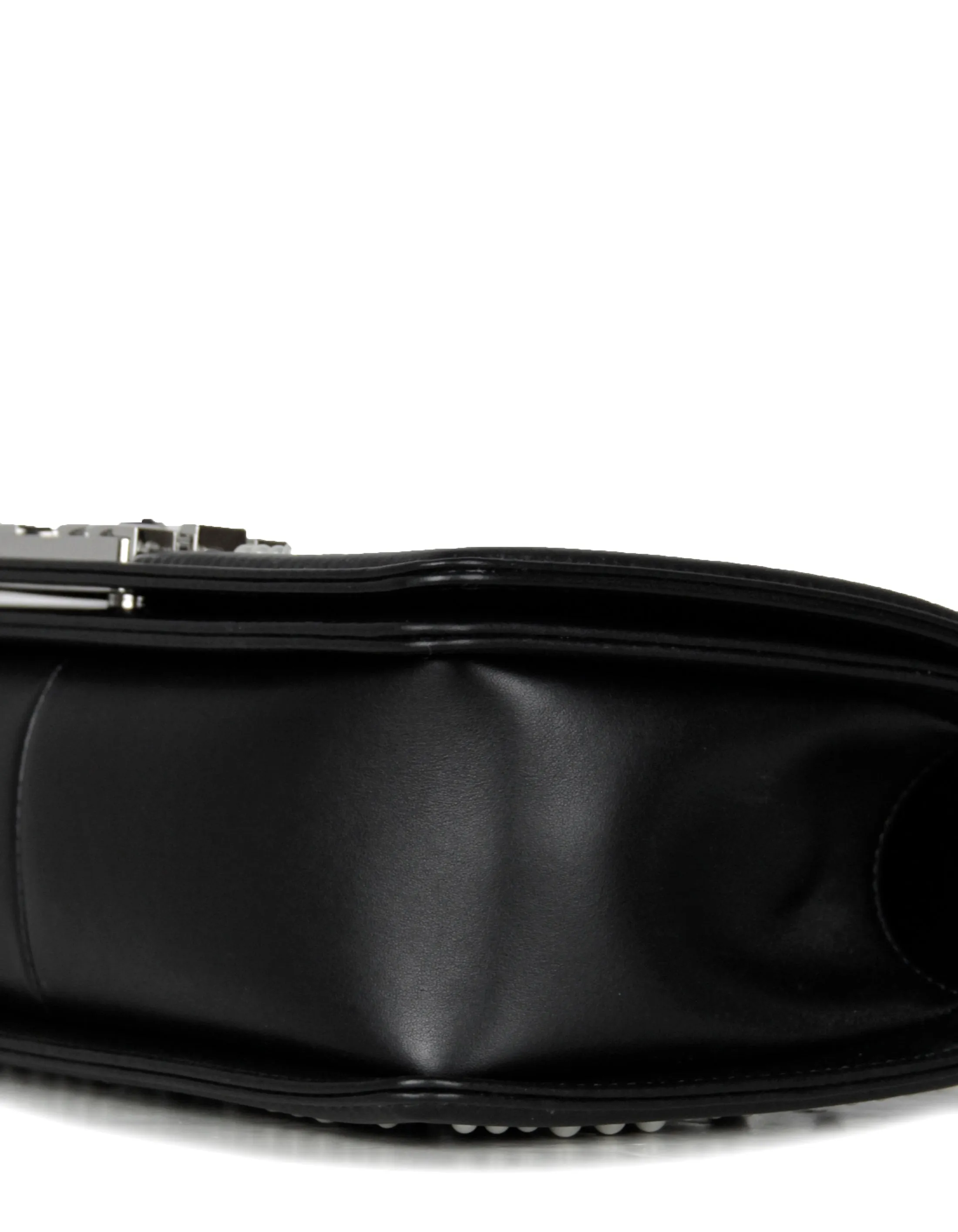 Chanel Black Calfskin Leather Chevron Pearl Boy Bag