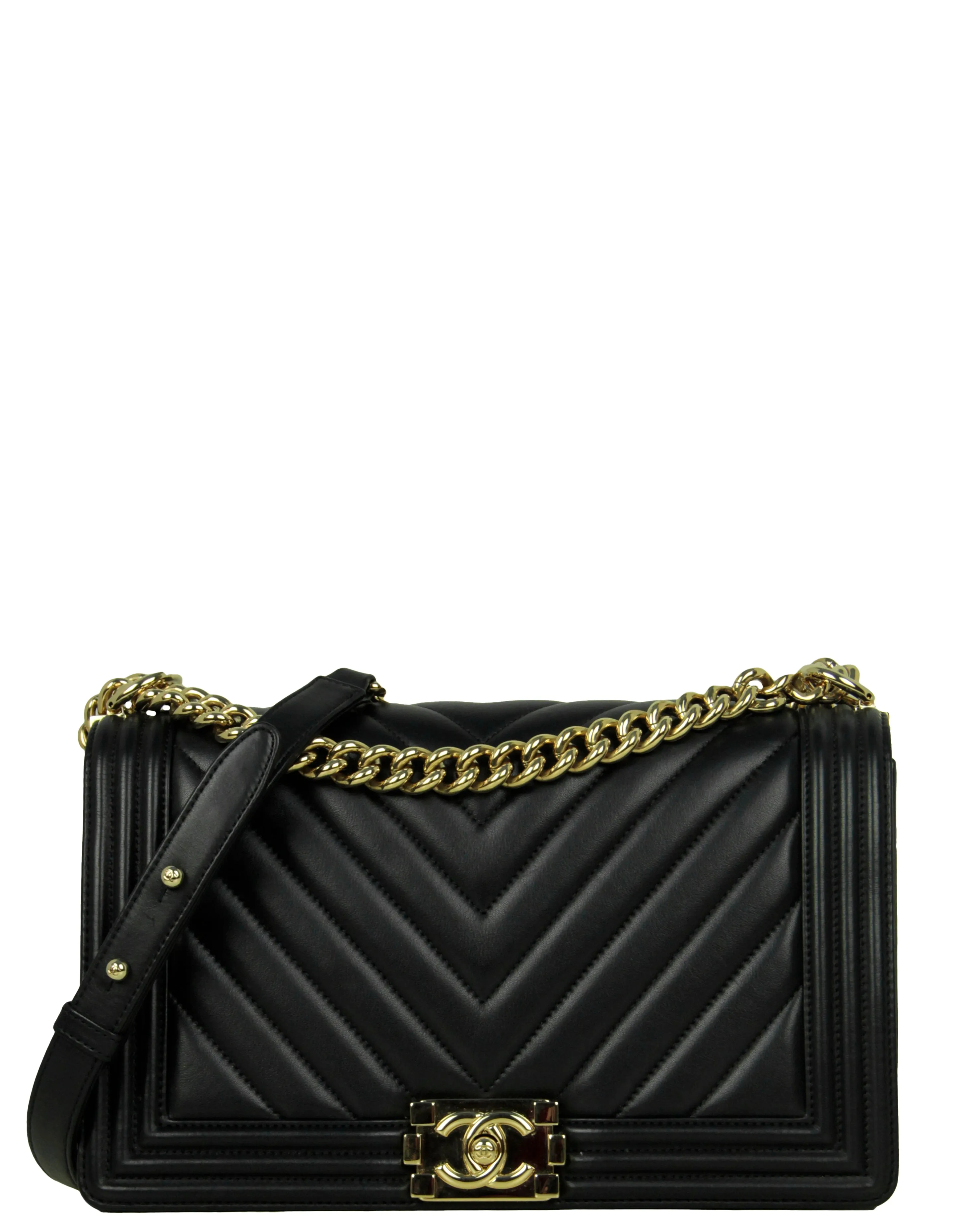 Chanel Black Chevron Lambskin Leather New Medium Boy Bag