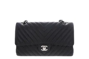 Chanel Caviar Medium Double Flap Black W/ Silver Hardware