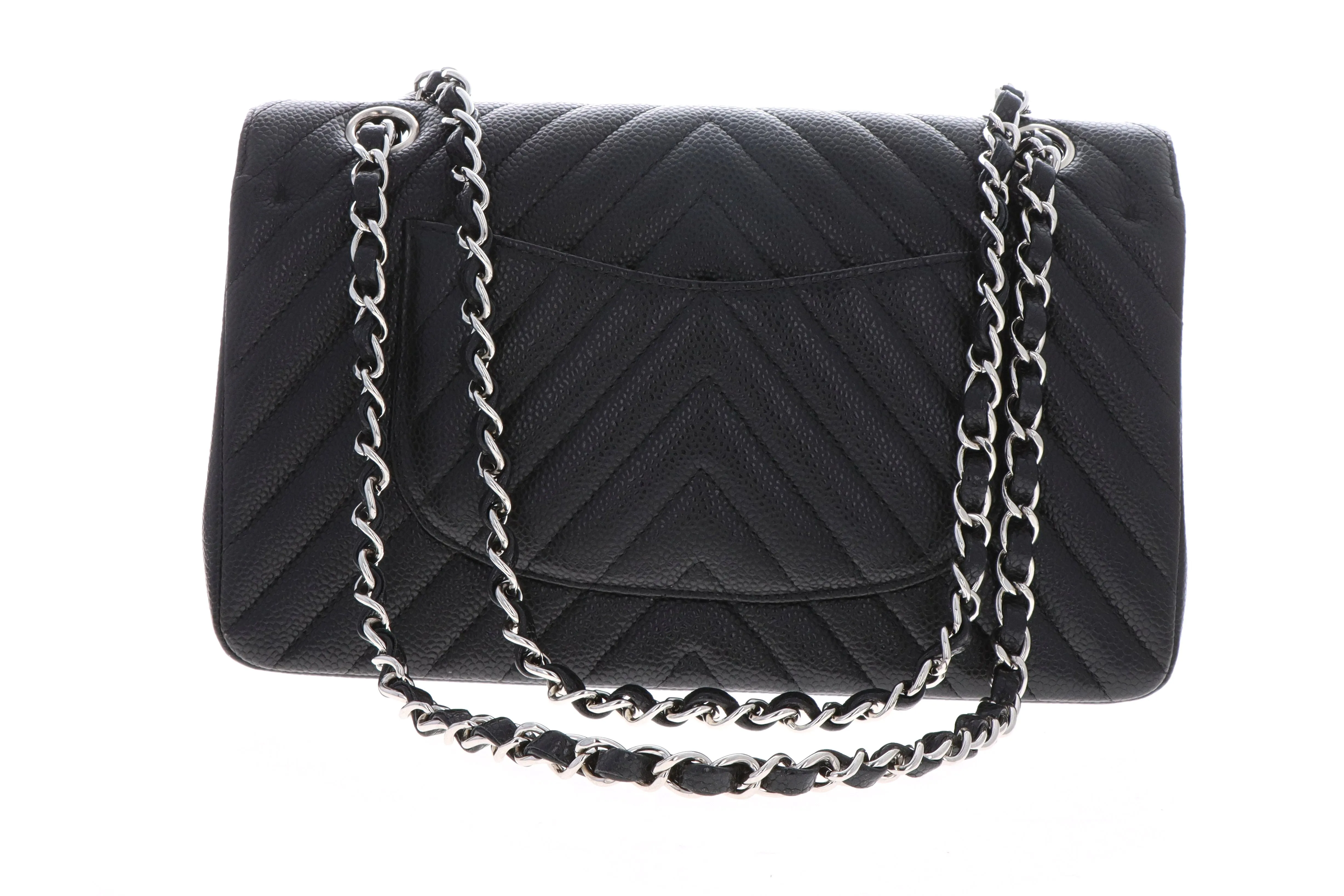 Chanel Caviar Medium Double Flap Black W/ Silver Hardware
