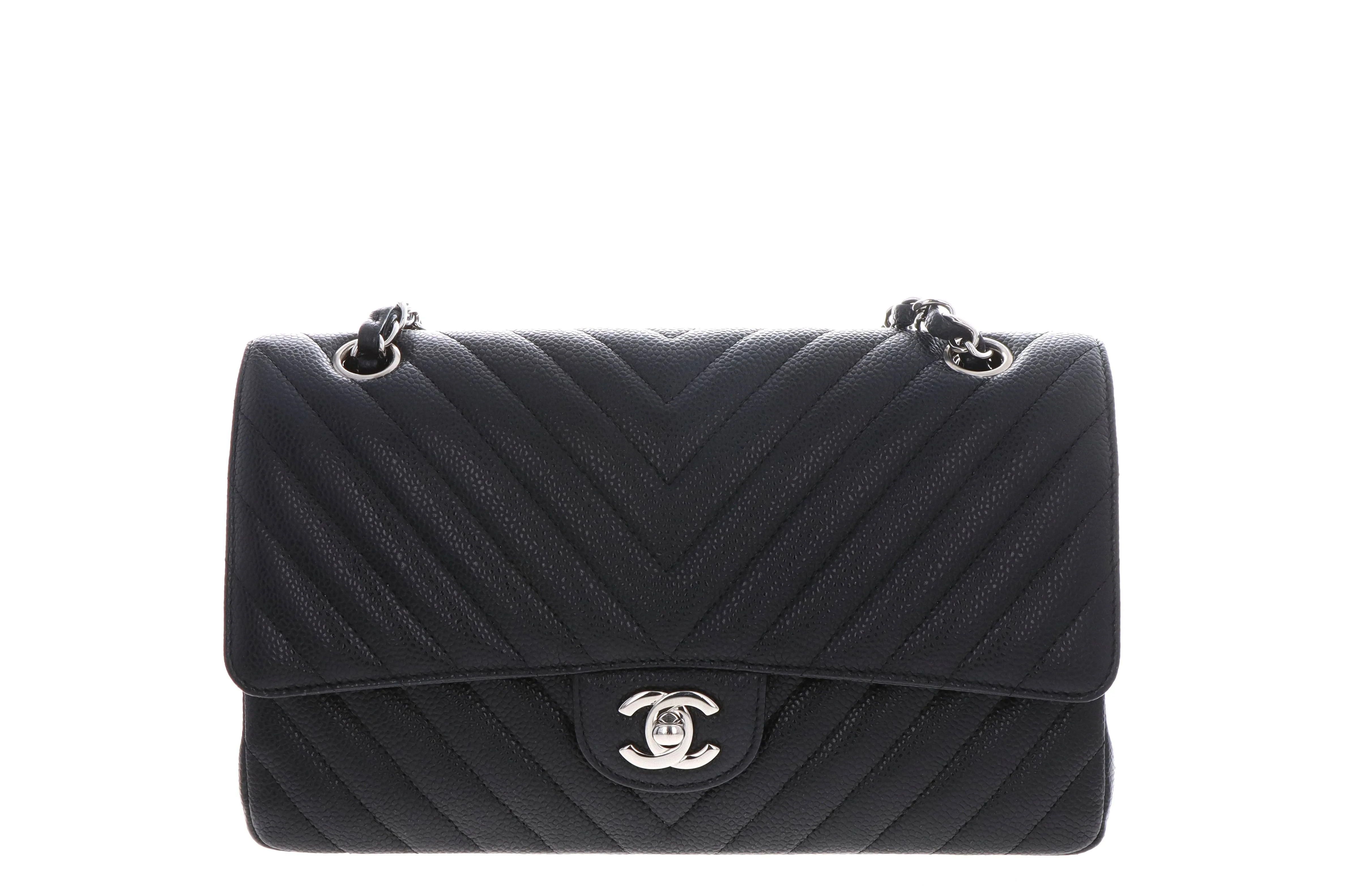 Chanel Caviar Medium Double Flap Black W/ Silver Hardware