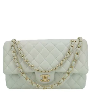 CHANEL Classic Double Flap Small Quilted Leather Shoulder Bag Light Green