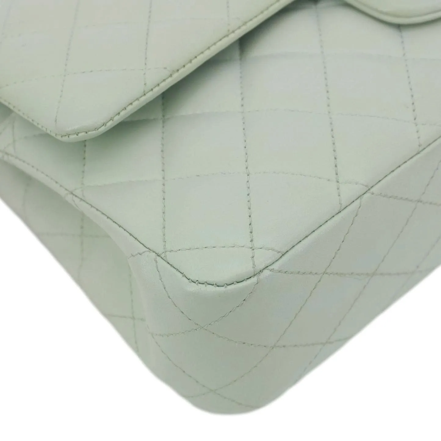 CHANEL Classic Double Flap Small Quilted Leather Shoulder Bag Light Green