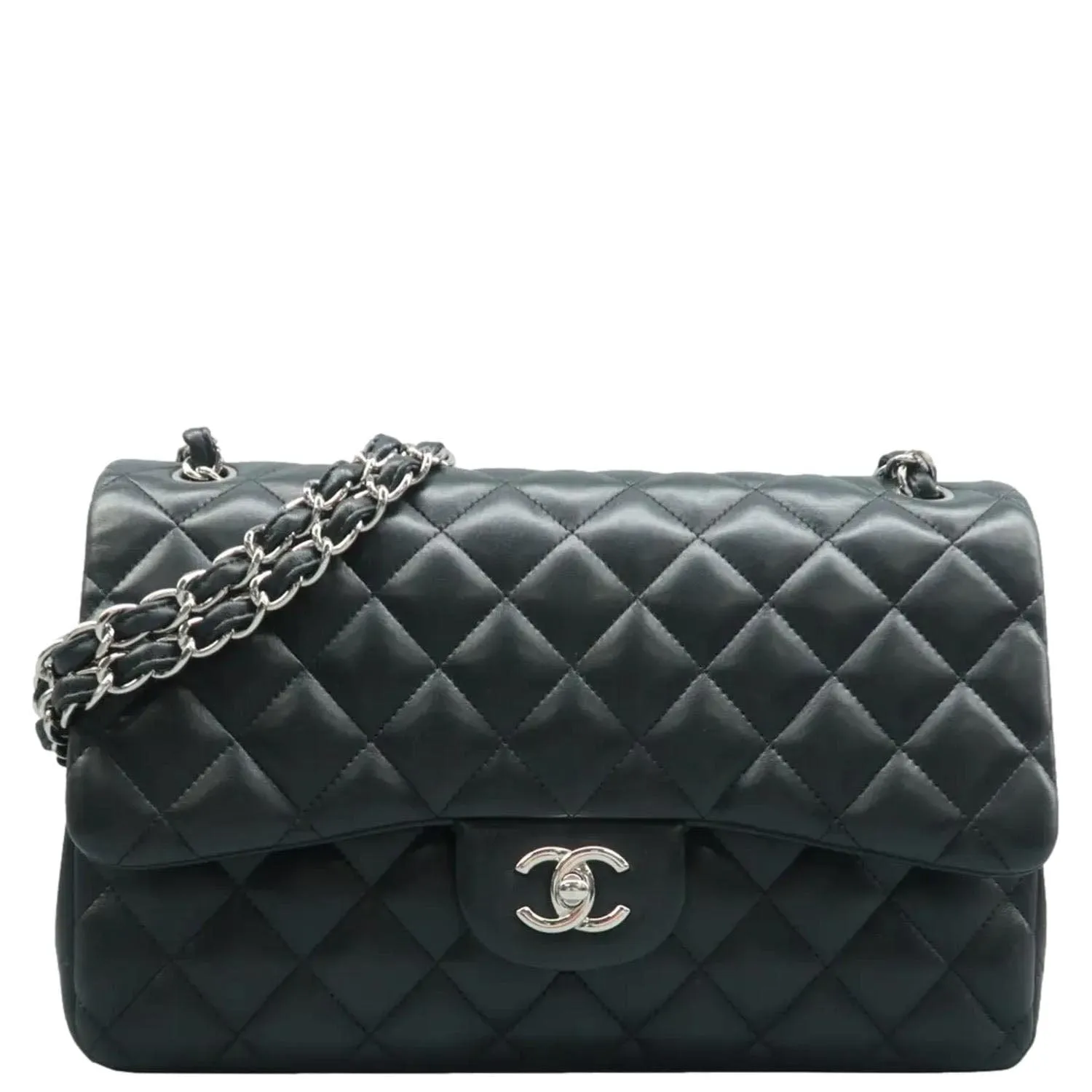 CHANEL Jumbo Classic Double Flap Quilted Leather Shoulder Bag Black