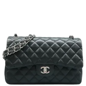 CHANEL Jumbo Classic Double Flap Quilted Leather Shoulder Bag Black