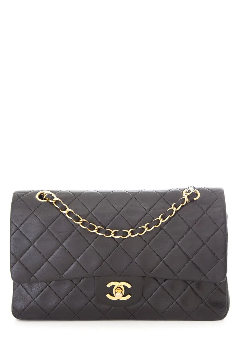 Chanel Vintage Black Lambskin Classic Double Flap Handbag
