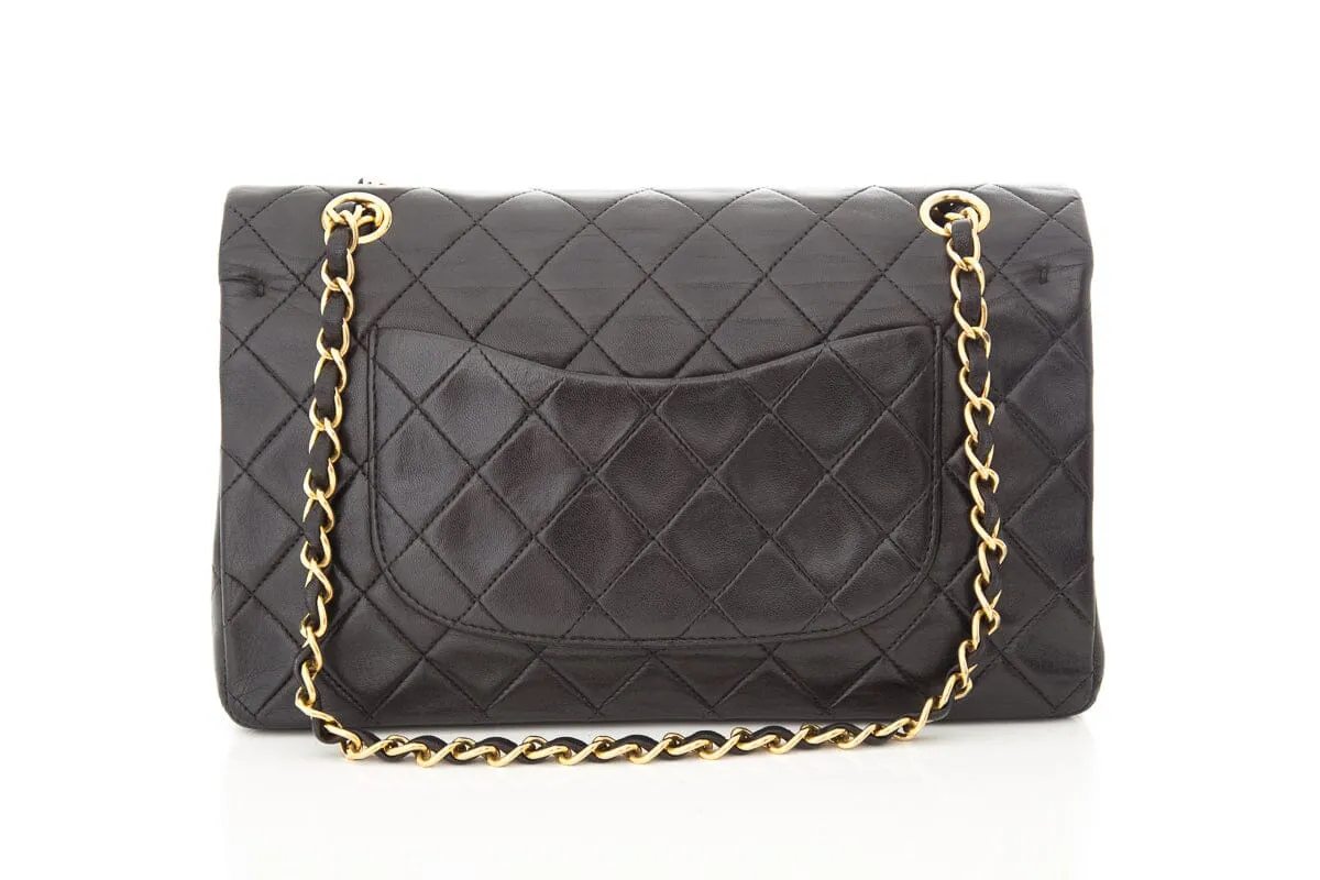 Chanel Vintage Black Lambskin Classic Double Flap Handbag