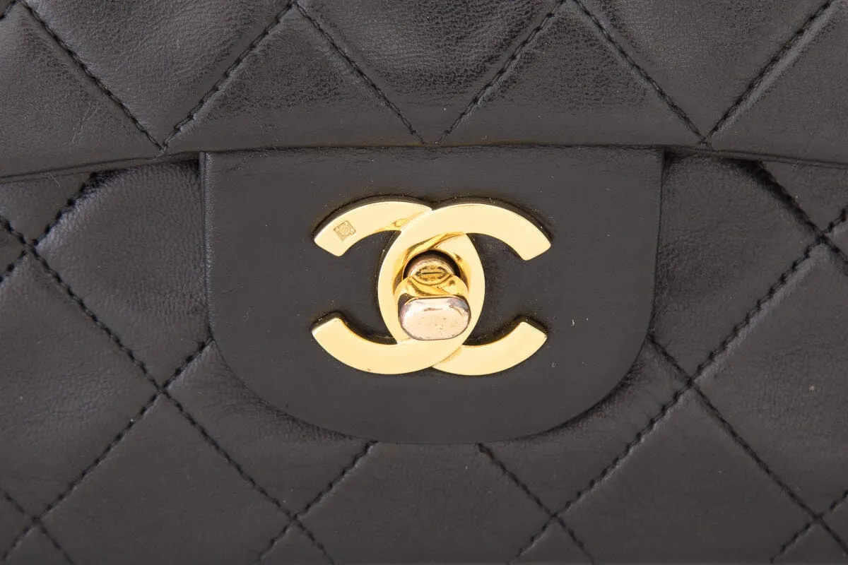 Chanel Vintage Black Lambskin Classic Double Flap Handbag