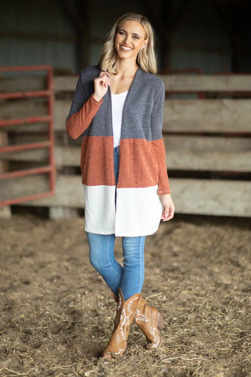 Charcoal and Rust Colorblock Cardigan