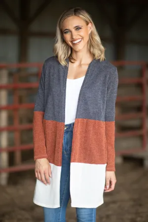 Charcoal and Rust Colorblock Cardigan