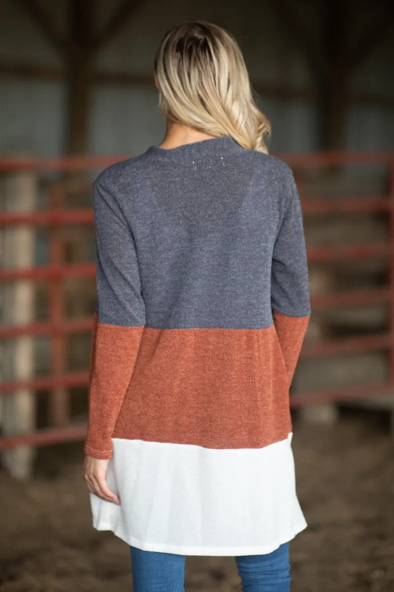 Charcoal and Rust Colorblock Cardigan