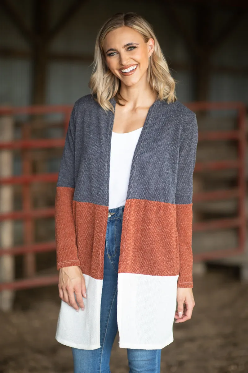 Charcoal and Rust Colorblock Cardigan