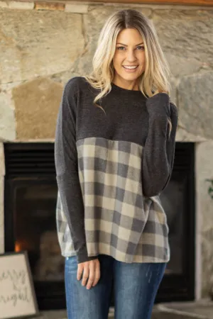 Charcoal Colorblock Buffalo Plaid Top