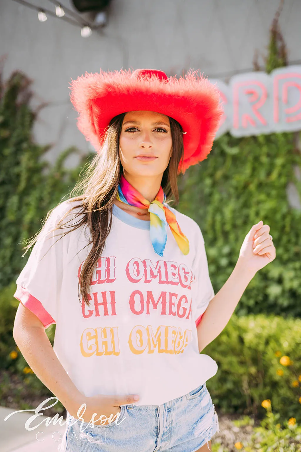 Chi Omega Bid Day Carnival Colorblock Ringer Tee
