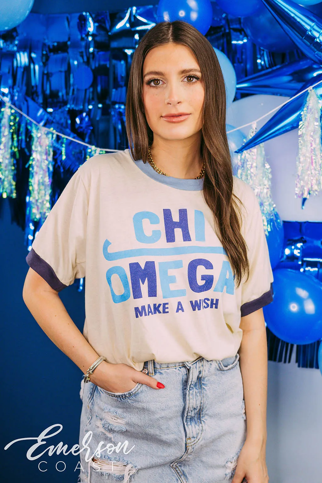 Chi Omega Philanthropy Make A Wish Colorblock Ringer Tee