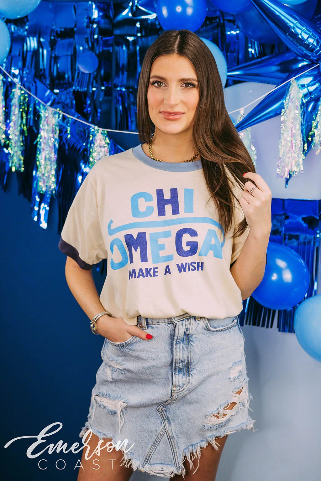 Chi Omega Philanthropy Make A Wish Colorblock Ringer Tee