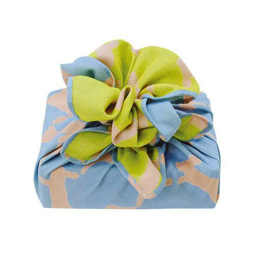 Cho Musubi - run run run   light blue/yello - Double Sided Dyeing ミナペルホネン 綿GA 両面 run run run ライトブルー　イエロー - Furoshiki 50 x 50 cm